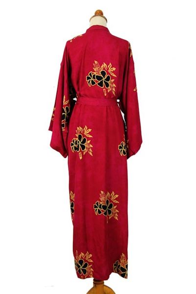 Alternate image for Hand Made Batik Robe from Indonesia Hibiscus Red