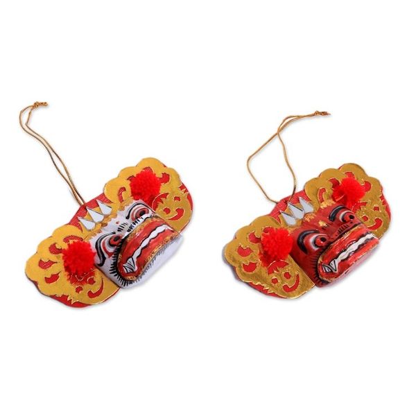Alternate image for Handmade White and Red Albesia Wood Balinese Ornaments Barong Royalty