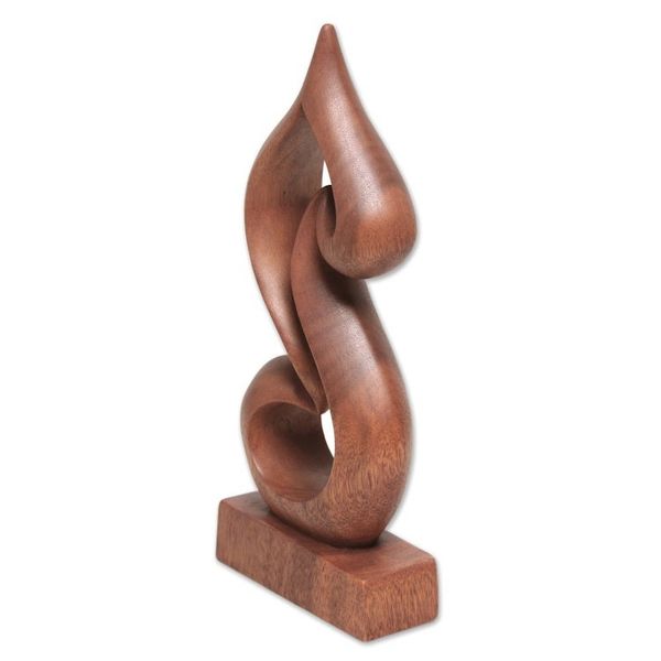 Alternate image for Handmade Suar Wood Abstract Heart Tabletop Sculpture Shy Heart