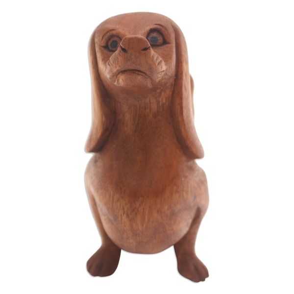 Alternate image for Handmade Suar Wood Dachshund Statuette Dachshund Puppy
