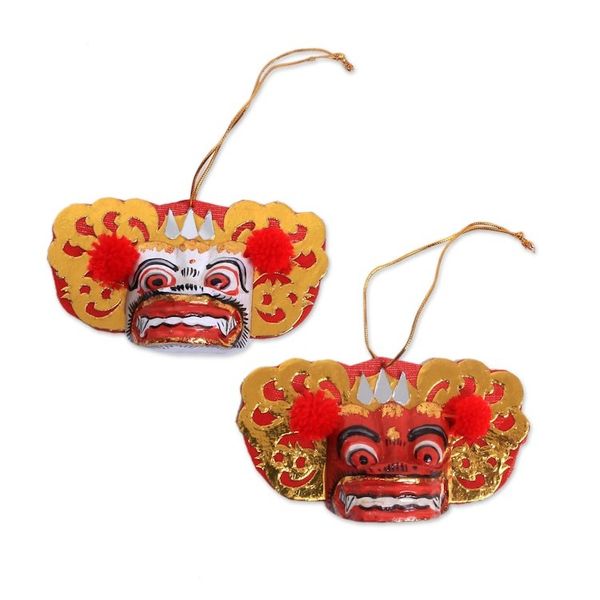 Alternate image for Handmade White and Red Albesia Wood Balinese Ornaments Barong Royalty