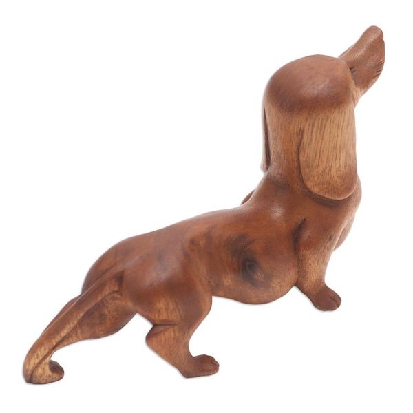 Alternate image for Handmade Suar Wood Dachshund Statuette Dachshund Puppy