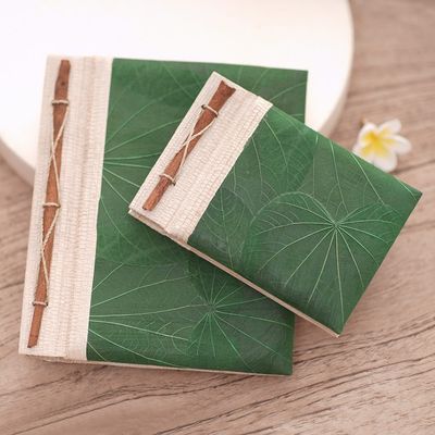 Alternate image for Handcrafted Pair of Rice Paper Notebooks from Indonesia Autumn Spirit in Green