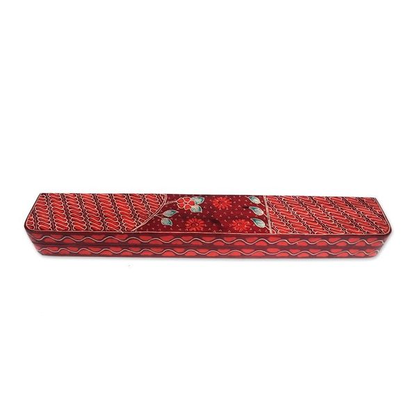 Alternate image for Batik Wood Mancala Game Handcrafted with Red Tones Cunning Red Flowers