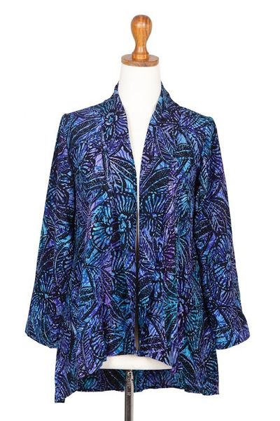 Alternate image for Black and Royal Blue Floral Batik Long Kimono Jacket Batik Garden