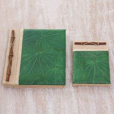 Alternate image for Handcrafted Pair of Rice Paper Notebooks from Indonesia Autumn Spirit in Green