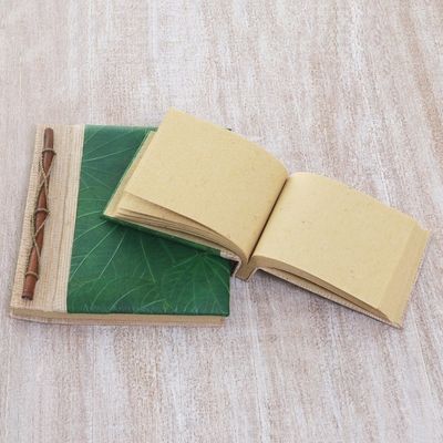 Alternate image for Handcrafted Pair of Rice Paper Notebooks from Indonesia Autumn Spirit in Green