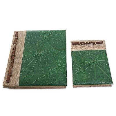 Alternate image for Handcrafted Pair of Rice Paper Notebooks from Indonesia Autumn Spirit in Green