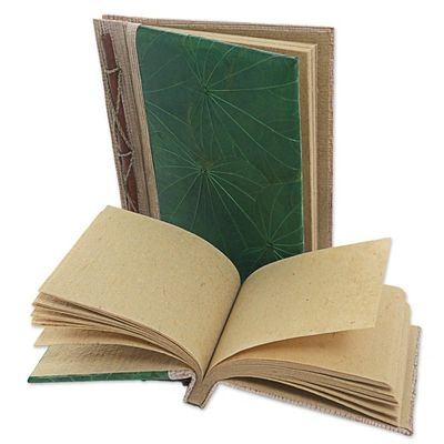Alternate image for Handcrafted Pair of Rice Paper Notebooks from Indonesia Autumn Spirit in Green