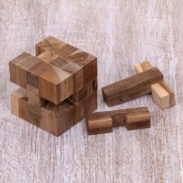 Alternate image for Reclaimed Teak Wood Puzzle Cube from Bali Cube Quiz