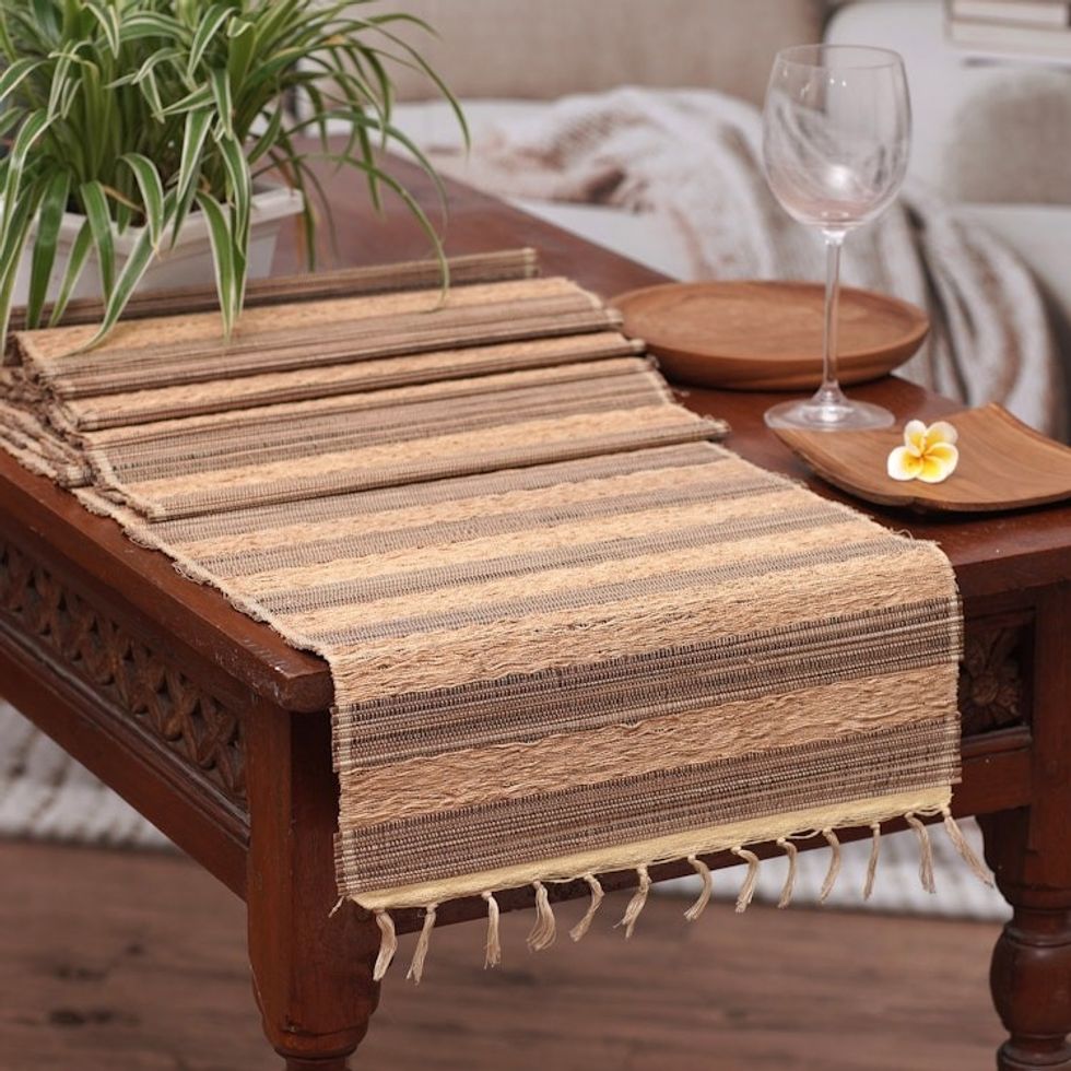 Table Runner Hand-Woven from Cotton and Natural Fibers 'Bohemian Roots'