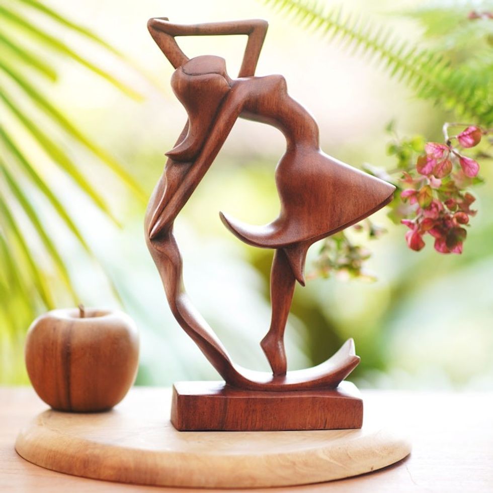 Hand Carved Wood Statue of Woman Dancing 'Dancing Woman'