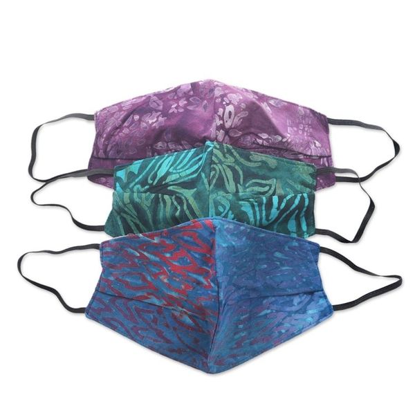 Alternate image for Set of 3 Double Layer Rayon Batik Elastic Loop Face Masks Batik Magic