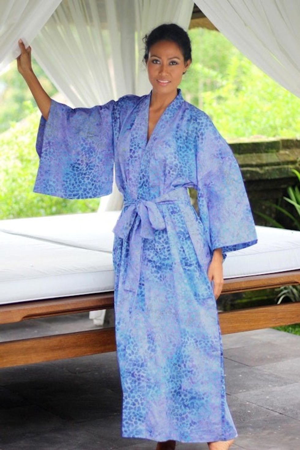 Women's Batik Cotton Robe 'Rushing River'