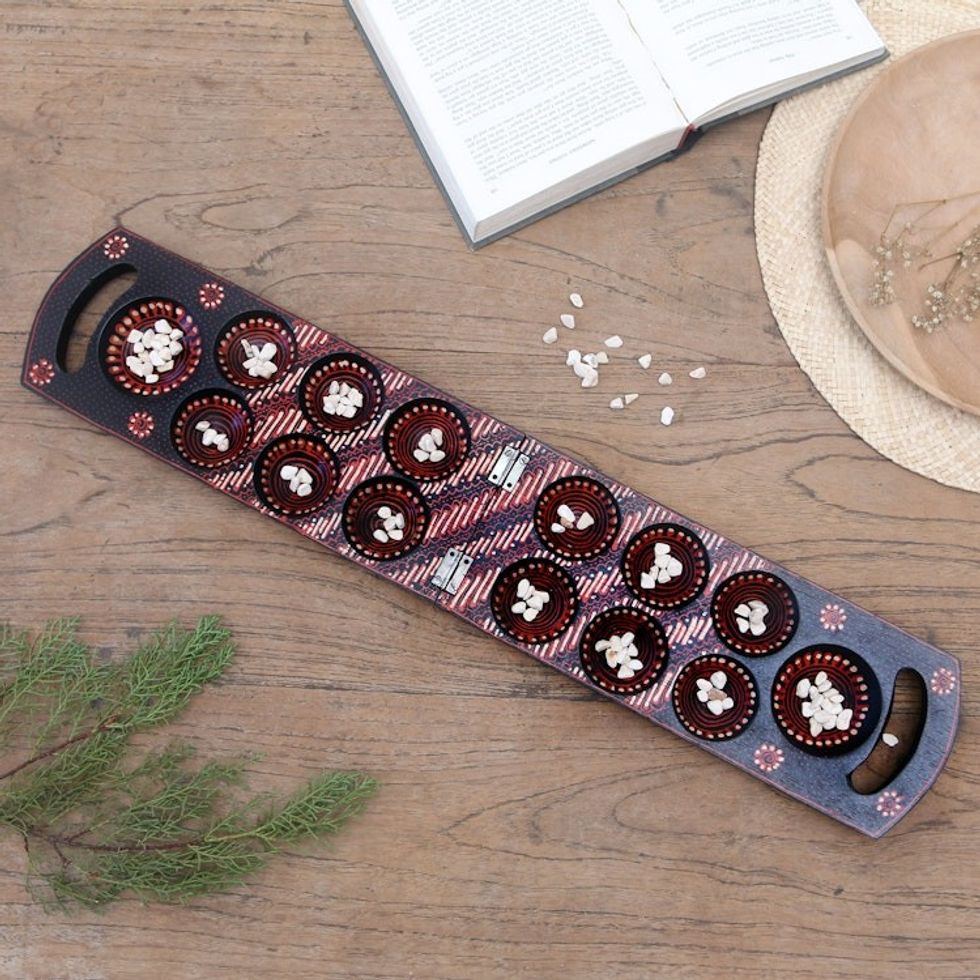 Hand-painted Wood Batik Mancala Game from Indonesia 'A Passionate Leisure'