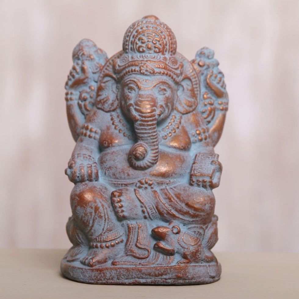 Hand Made Cast Stone Statuette of Hindu Deity Ganesha 'Ganesha Guardian'