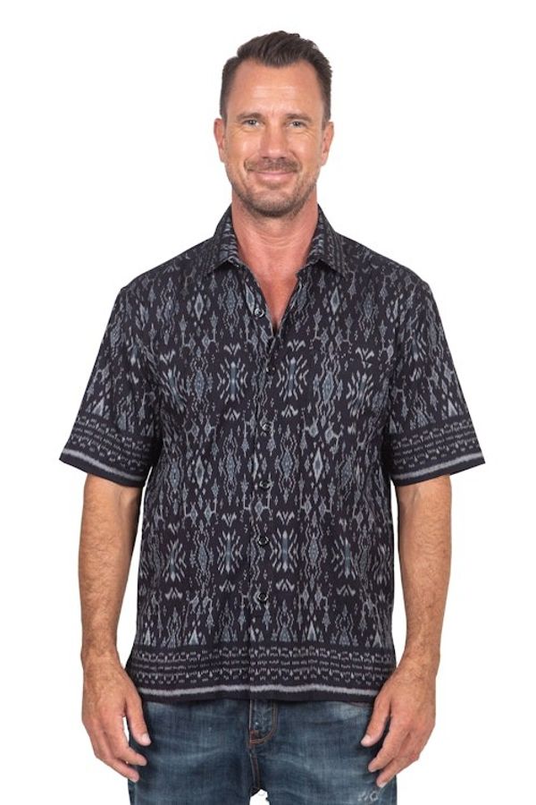 Alternate image for Hand Crafted Mens Grey and Black Ikat Shirt Grey Patra