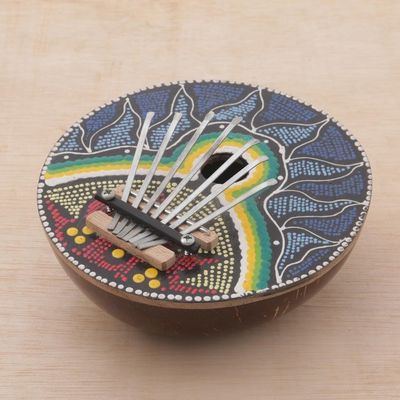 Alternate image for Handmade Coconut Shell and Wood Kalimba Thumb Piano Early to Rise