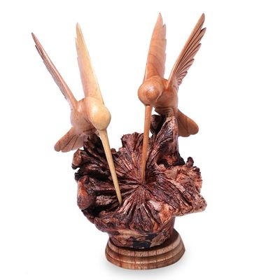 Alternate image for Hand Carved Jempinis Wood Hummingbird Sculpture from Bali Hummingbird Couple