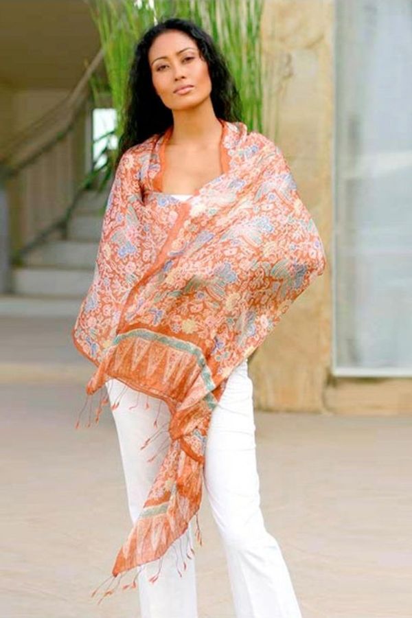 Alternate image for Batik Silk Shawl from Indonesia Bird of Paradise