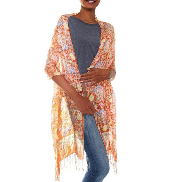 Alternate image for Batik Silk Shawl from Indonesia Bird of Paradise