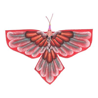 Alternate image for Hand Painted Red Nylon Balinese Bird Kite Red Peafowl