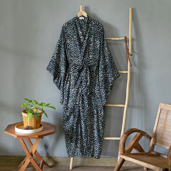 Alternate image for Womens Gray and Black Rayon Robe with Kimono Sleeves Borneo Slate
