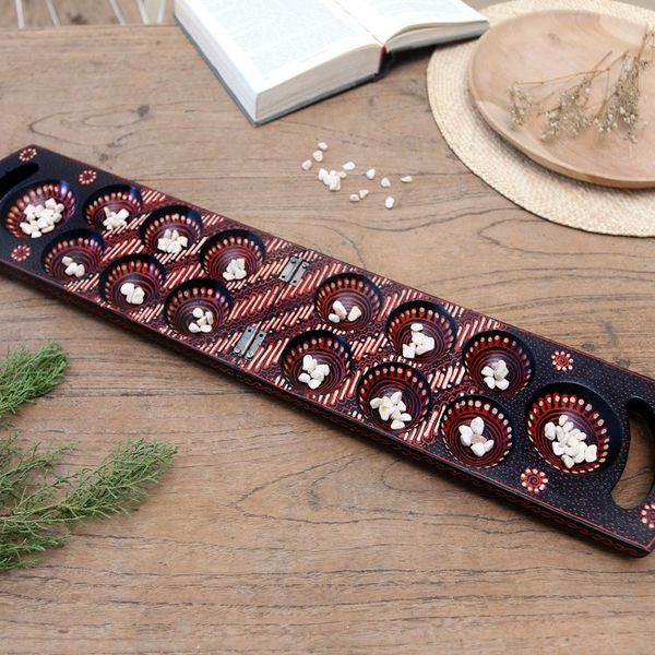 Alternate image for Hand-painted Wood Batik Mancala Game from Indonesia A Passionate Leisure