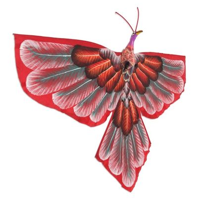 Alternate image for Hand Painted Red Nylon Balinese Bird Kite Red Peafowl