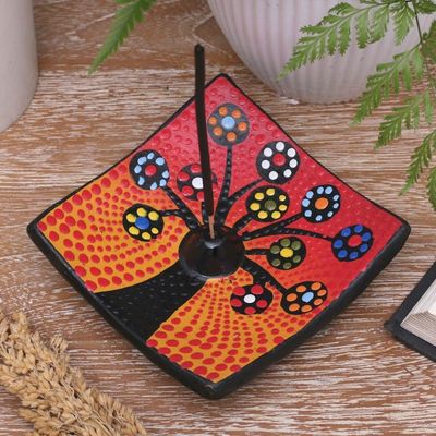 Alternate image for Ceramic Incense Holder Hand-painted in Indonesia Vibrant Sapling