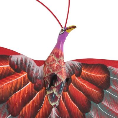 Alternate image for Hand Painted Red Nylon Balinese Bird Kite Red Peafowl