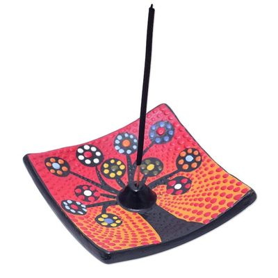 Alternate image for Ceramic Incense Holder Hand-painted in Indonesia Vibrant Sapling