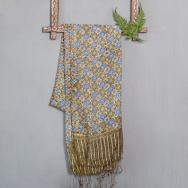 Alternate image for Handcrafted Batik Silk Patterned Shawl Floral Stars