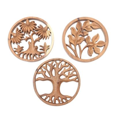 Alternate image for Nature-Themed Wood Relief Panels from Bali Set of 3 Three Fates