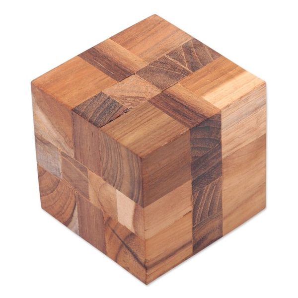 Alternate image for Reclaimed Teak Wood Puzzle Cube from Bali Cube Quiz