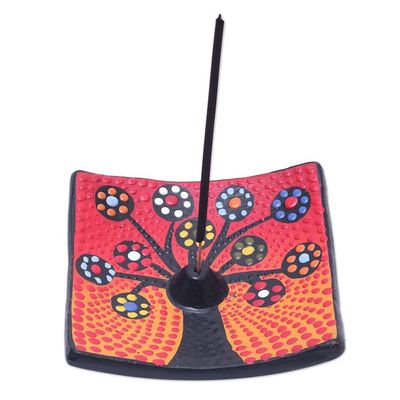 Alternate image for Ceramic Incense Holder Hand-painted in Indonesia Vibrant Sapling