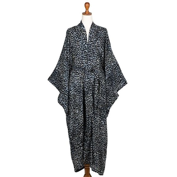 Alternate image for Womens Gray and Black Rayon Robe with Kimono Sleeves Borneo Slate