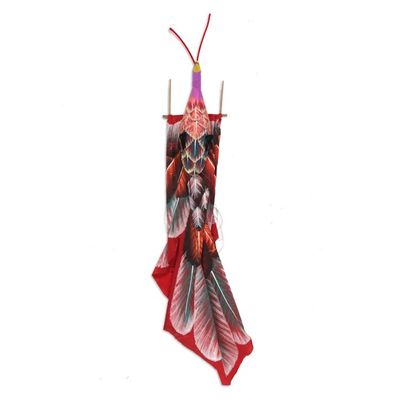 Alternate image for Hand Painted Red Nylon Balinese Bird Kite Red Peafowl
