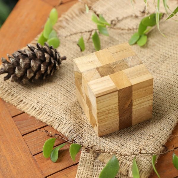 Alternate image for Reclaimed Teak Wood Puzzle Cube from Bali Cube Quiz