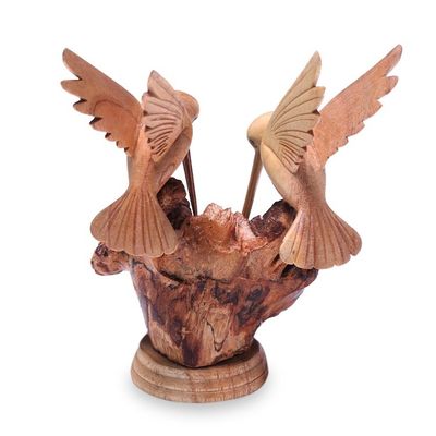 Alternate image for Hand Carved Jempinis Wood Hummingbird Sculpture from Bali Hummingbird Couple