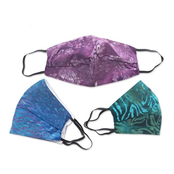 Alternate image for Set of 3 Double Layer Rayon Batik Elastic Loop Face Masks Batik Magic
