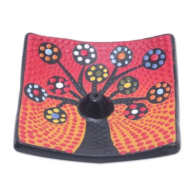 Alternate image for Ceramic Incense Holder Hand-painted in Indonesia Vibrant Sapling