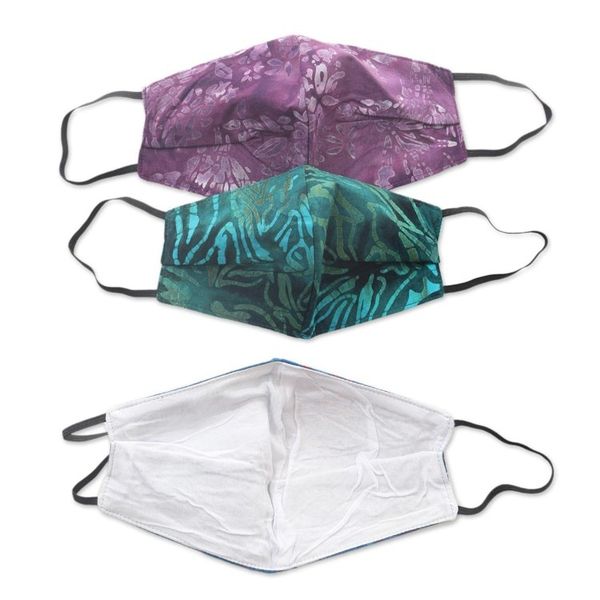 Alternate image for Set of 3 Double Layer Rayon Batik Elastic Loop Face Masks Batik Magic
