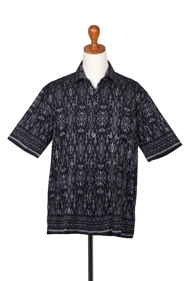 Alternate image for Hand Crafted Mens Grey and Black Ikat Shirt Grey Patra