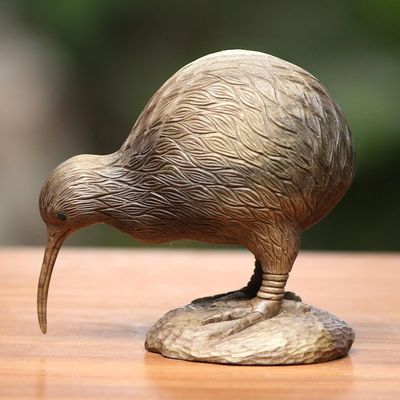 Alternate image for Hand-Carved Hibiscus Wood Kiwi Bird Sculpture from Bali Kiwi Bird