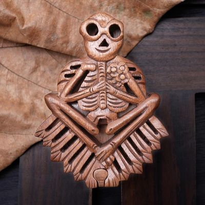 Alternate image for Handmade Suar Wood Puzzle Box with Skeleton Motif Bare Bones
