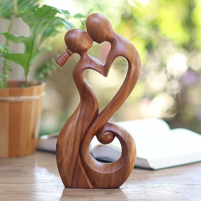 Alternate image for Romantic Suar Wood Sculpture Everlasting Kiss I
