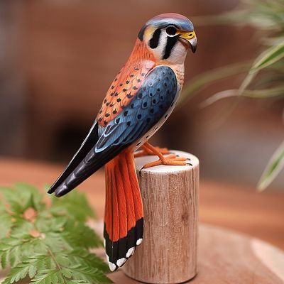 Alternate image for Realistic Wood Bird Sculpture American Kestrel
