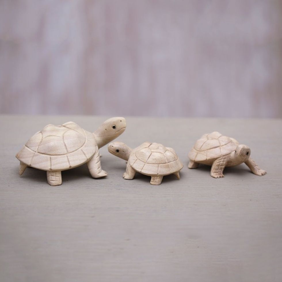 Three Hand Carved Terrapin Turtle Wood Statuettes from Bali 'Terrapin Trio'