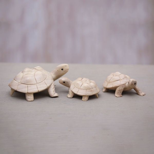 Alternate image for Three Hand Carved Terrapin Turtle Wood Statuettes from Bali Terrapin Trio